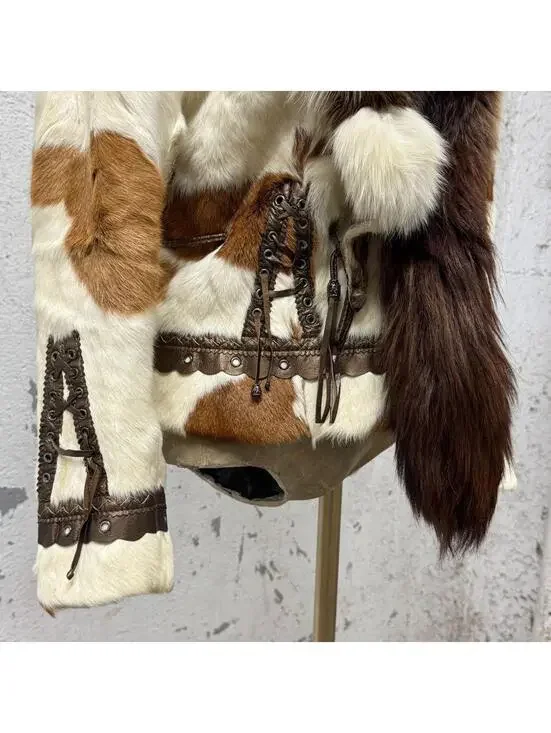Vintage Y2K Cow-Print Rabbit & Fox Fur Jacket - Picture 3 of 8